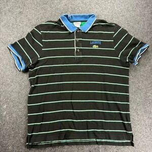 Lacoste Polo Shirt Size 6 XL Black Striped Blue Trim Cotton Short Sleeve